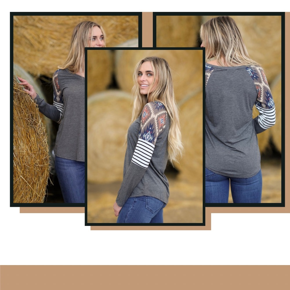 Show Your True Side V-Neck Long Sleeve Top in Charcoal
